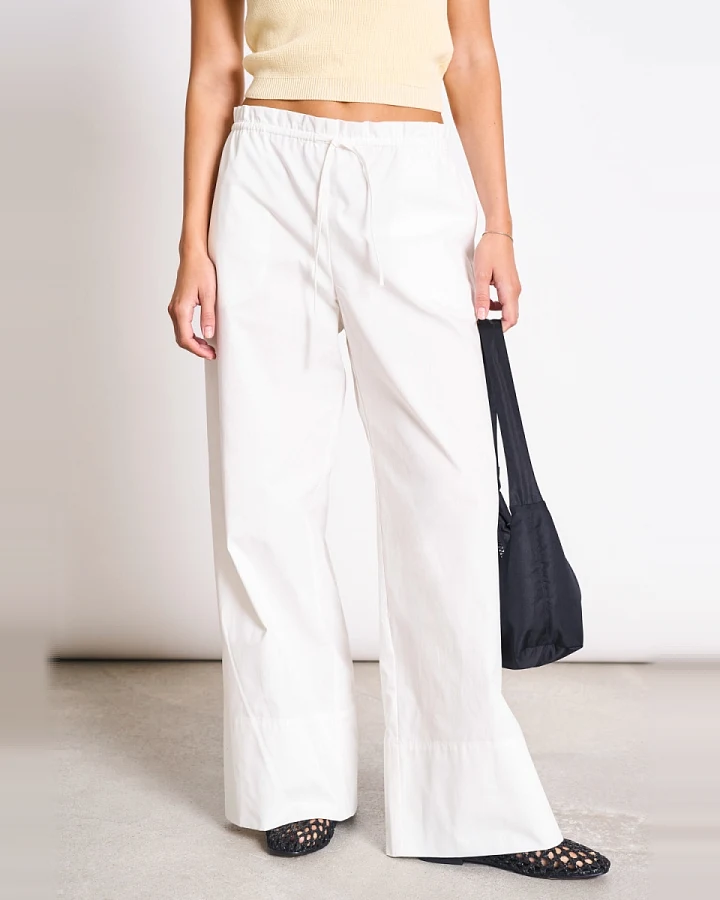 JAN 'N JUNE Damen vegan Hose Drawstring Wide Kiva Weiß