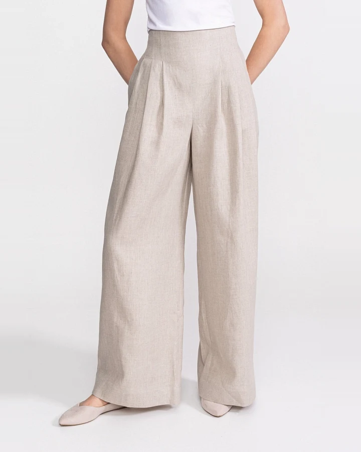 De IONESCU Damen vegan Hose High Waist Deva Beige