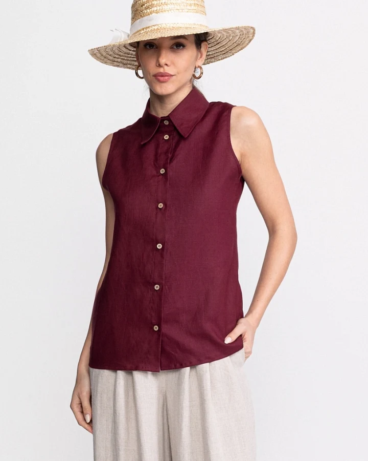 De IONESCU Damen vegan Hemd Ohne Ärmel Bârsana Bordeaux