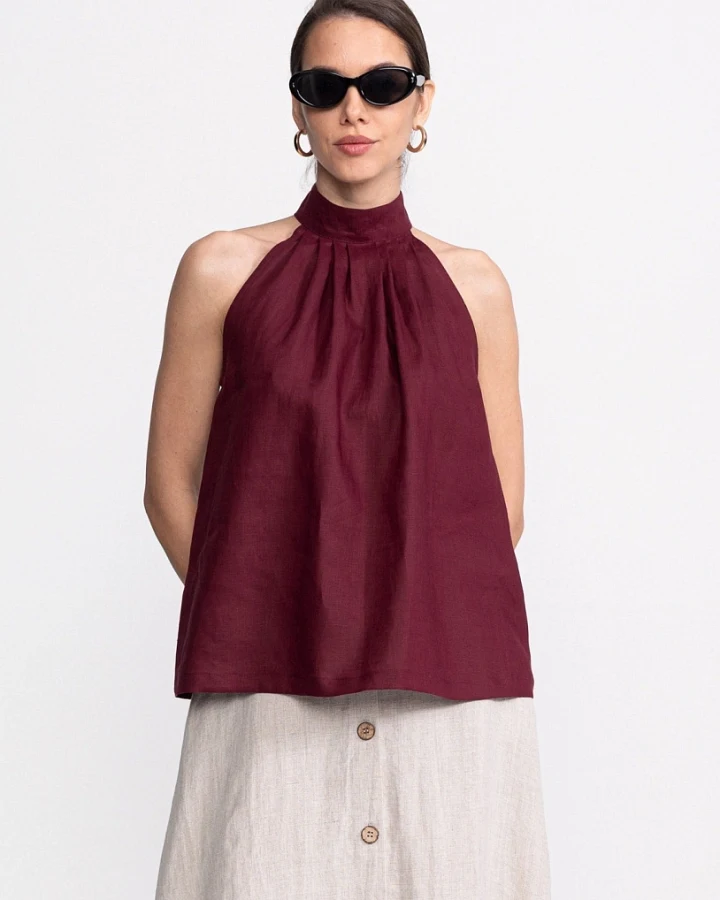 De IONESCU Damen vegan Neckholder-Top Tismana Bordeaux