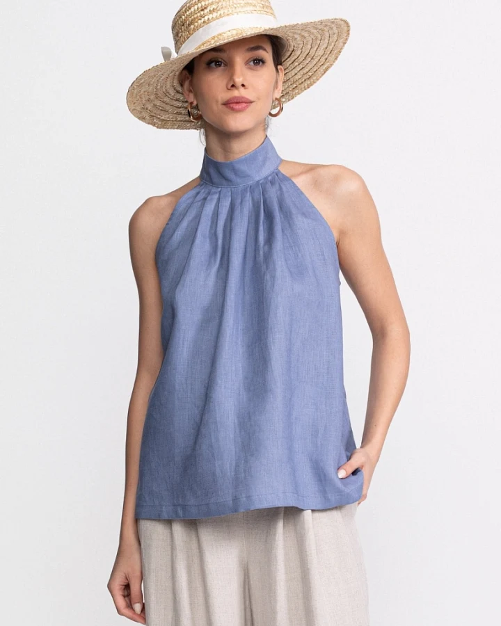 De IONESCU Damen vegan Neckholder Top Tismana Staubblau