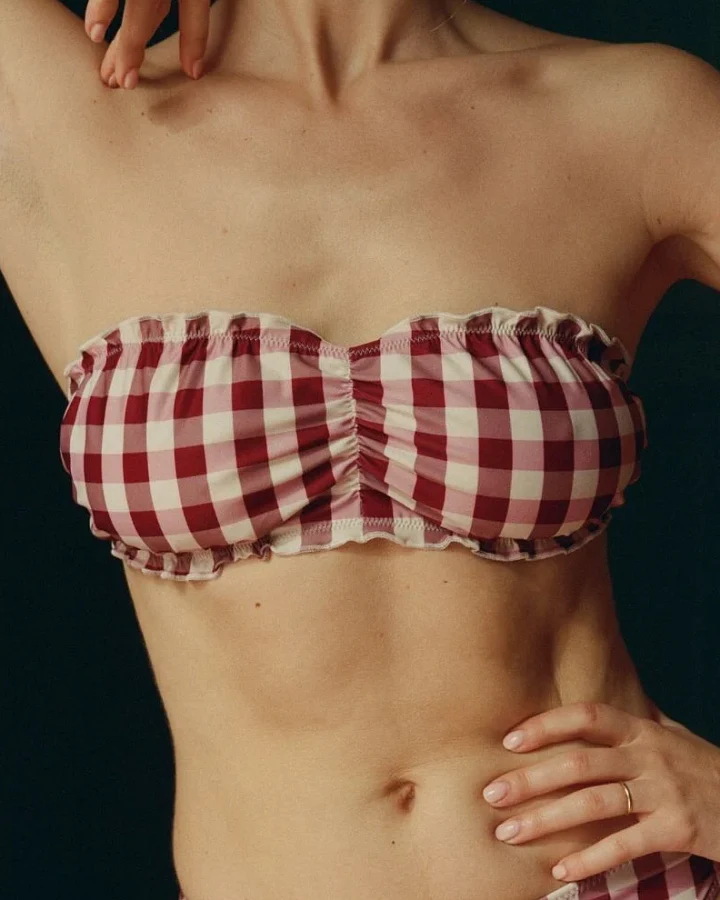 Nénés Damen vegan Bikinioberteil Sally Trägerlos Kariert Pink