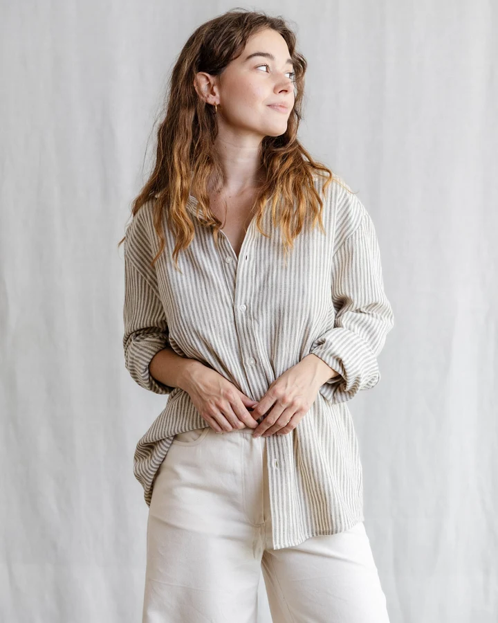 Jyoti - Fair Works Damen vegan Hemd Himat Grau/Weiß