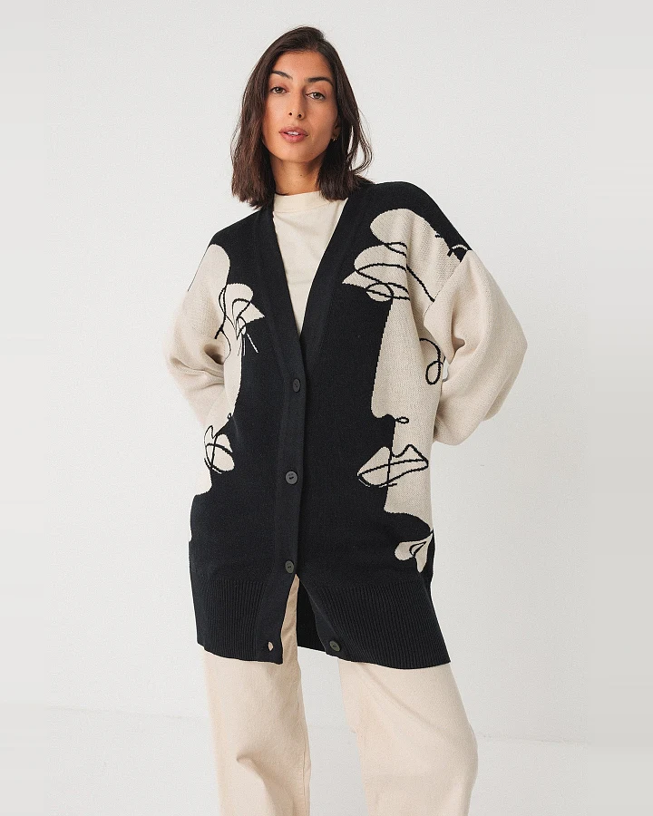 SKFK Damen vegan Strickjacke Benda Schwarz/Beige