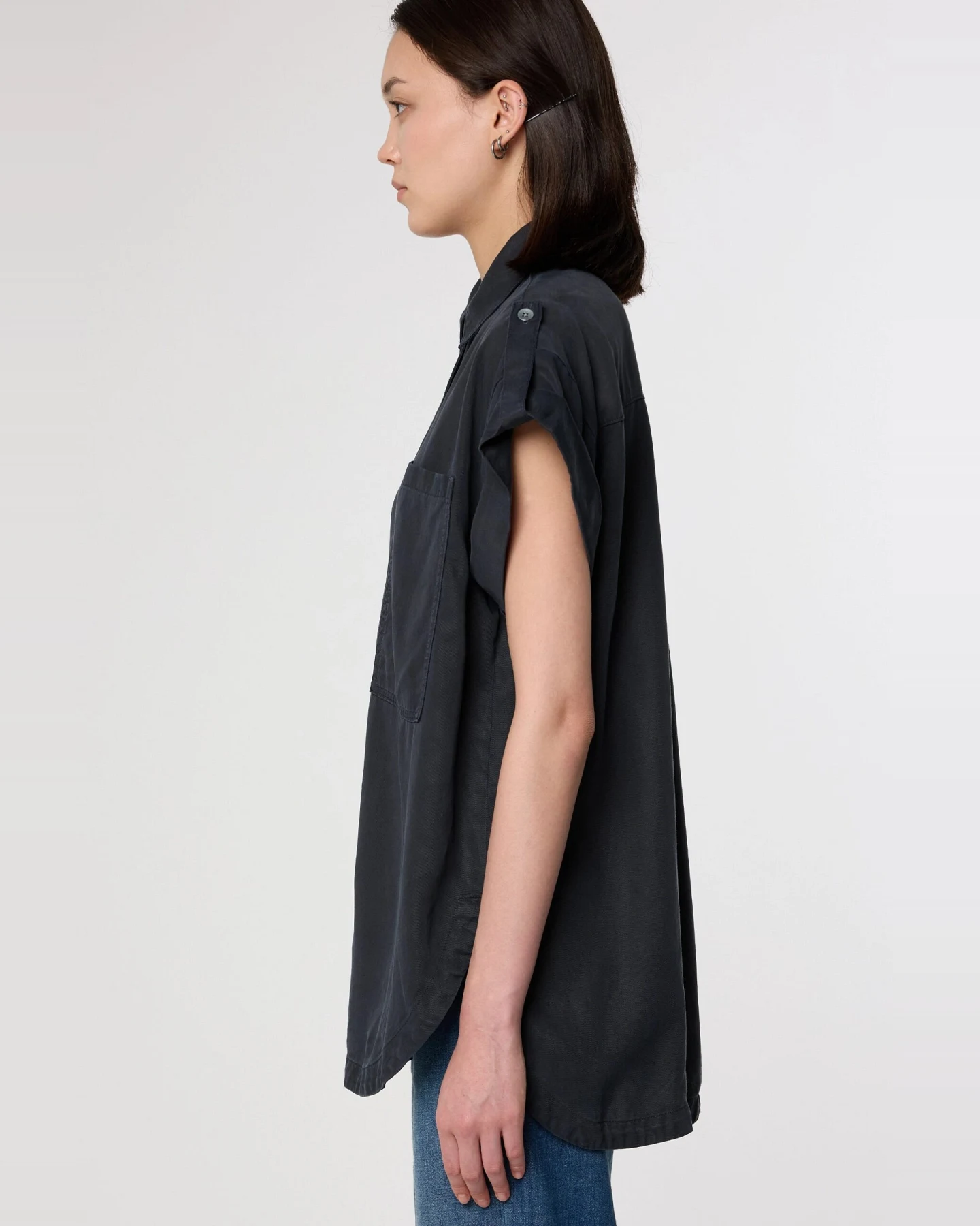 Dawn Damen vegan Hemd Air Oversize Dunkelmarine – Ansicht 2