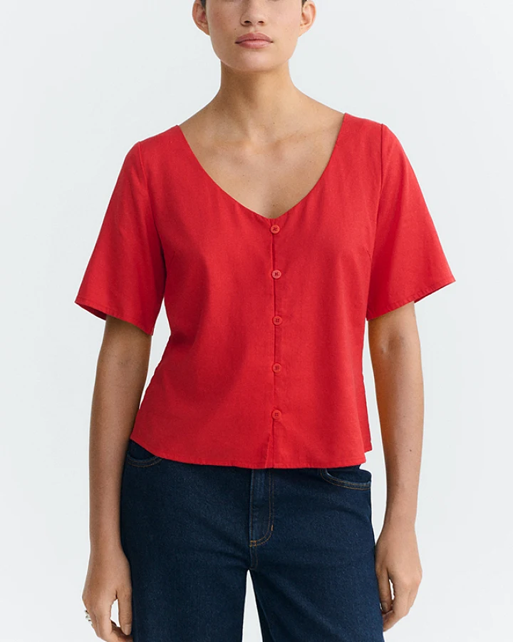 Thinking MU Damen vegan Bluse Leia Clavel Rot
