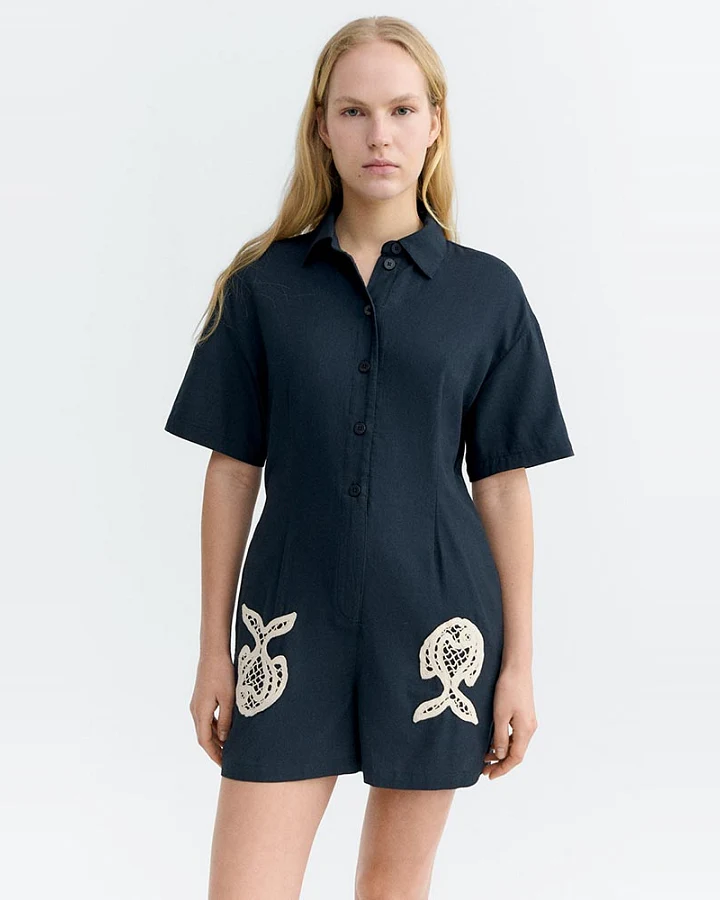 Thinking MU Damen vegan Jumpsuit Roberta Fish Navy