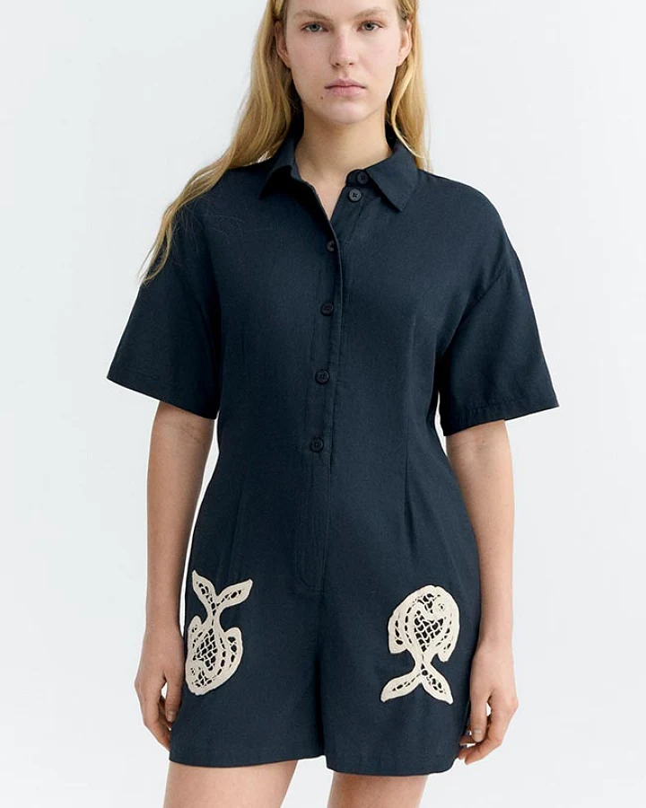 Thinking MU Damen vegan Jumpsuit Roberta Fish Navy