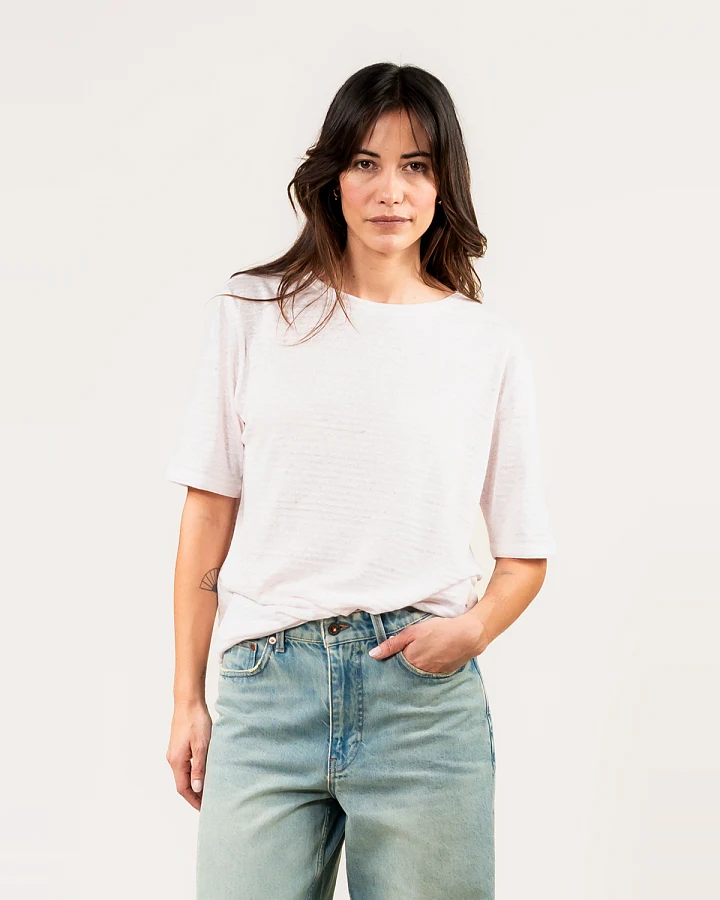Kuyichi Damen vegan T-Shirt Olivia Gestreift Hellrosa