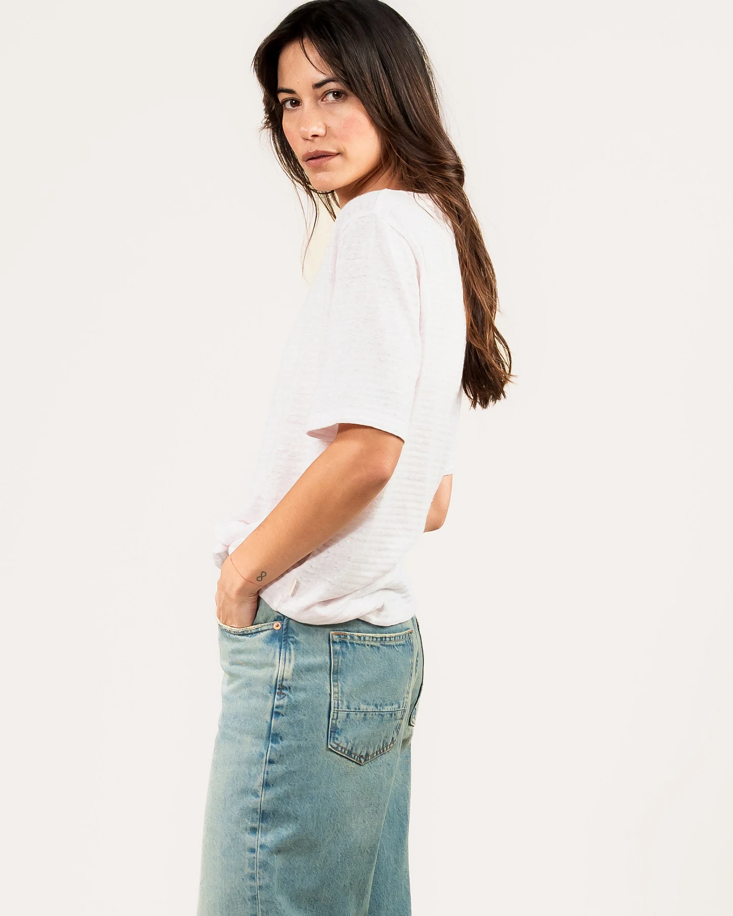 Kuyichi Damen vegan T-Shirt Olivia Gestreift Hellrosa – Ansicht 2