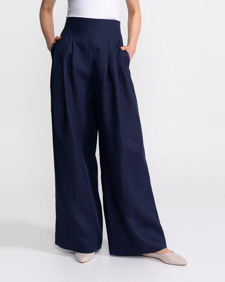 De IONESCU Damen vegan Hose High Waist Deva Marineblau