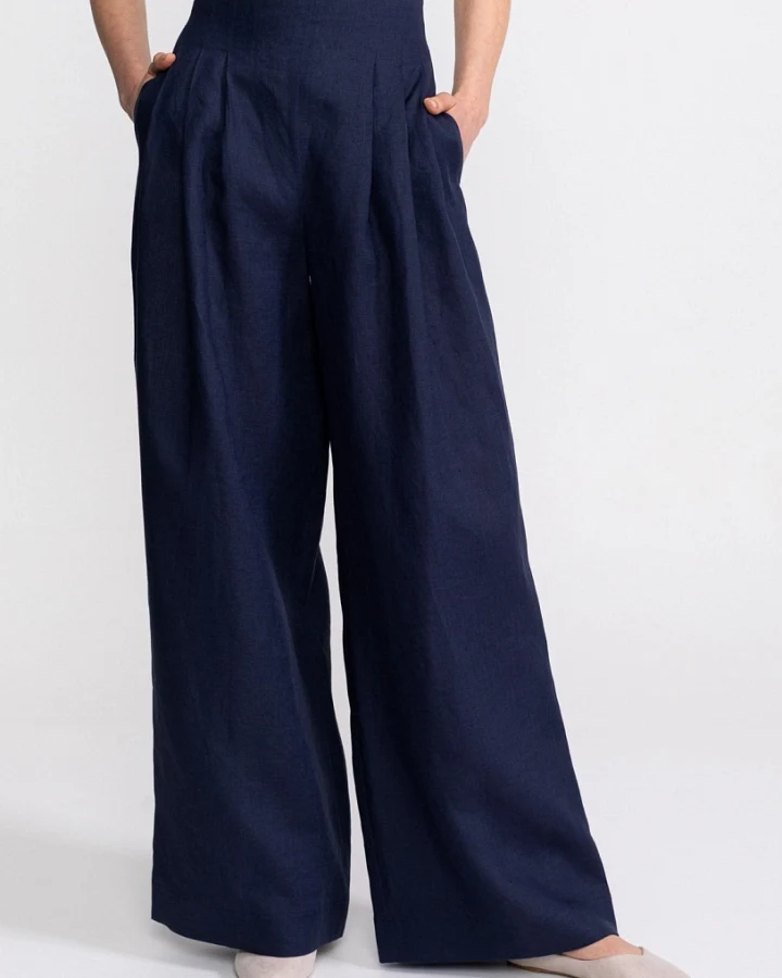 De IONESCU Damen vegan Hose High Waist Deva Marineblau