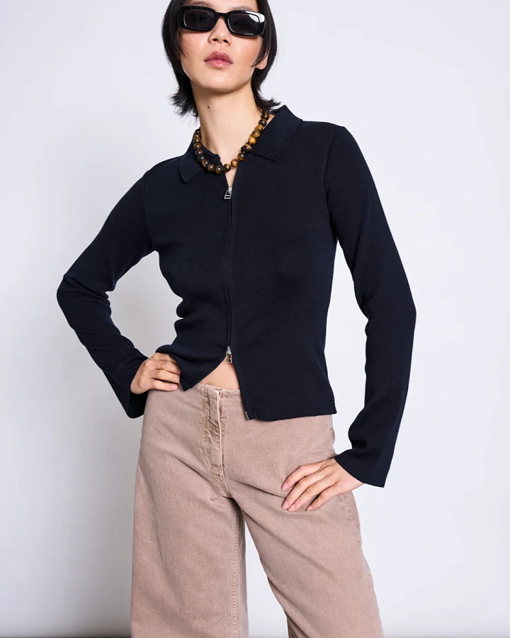 JAN 'N JUNE Damen vegan Zip Strickjacke Tyrie Nightfall