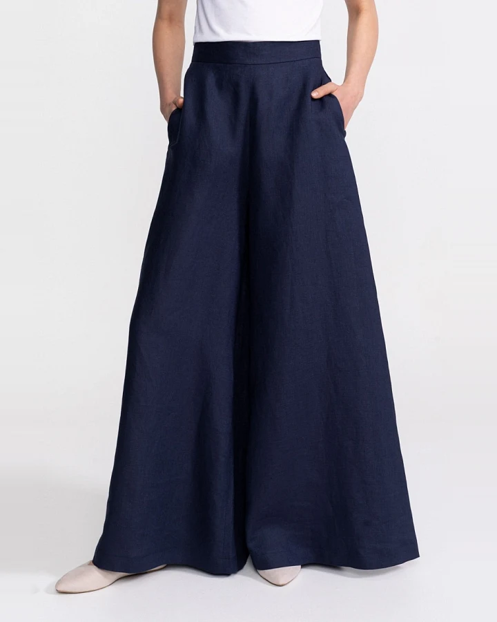 De IONESCU Damen vegan Hose Palazzo Leinen Marineblau