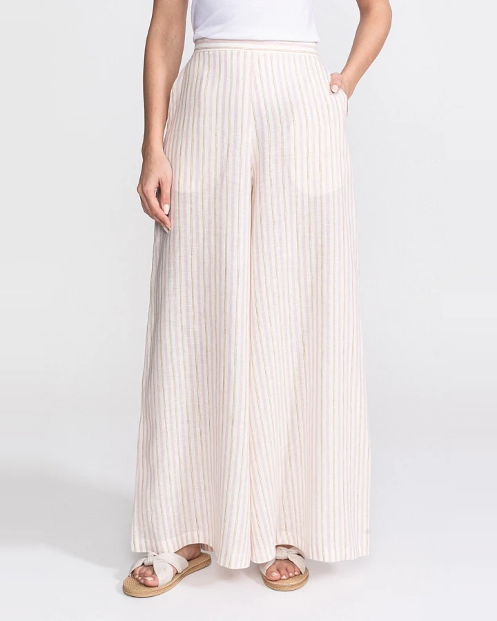 De IONESCU Damen vegan Hose Palazzo Leinen Rosa Goldene Streifen