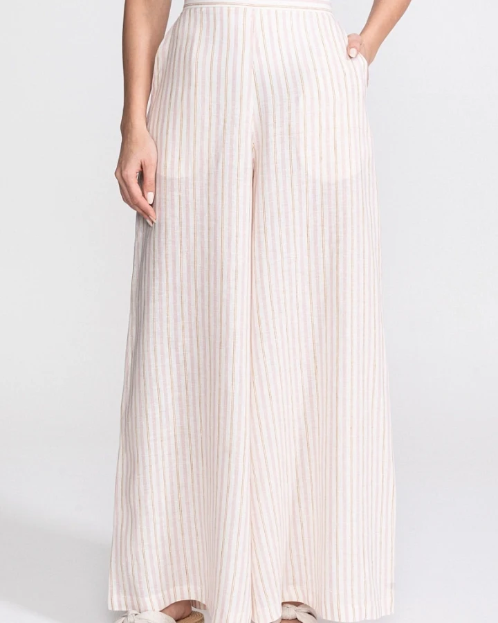 De IONESCU Damen vegan Hose Palazzo Leinen Rosa Goldene Streifen