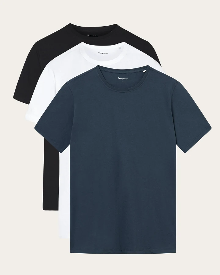KnowledgeCotton Apparel Herren vegan Multipack 3x T-Shirt Herren Core Black, White, Navy