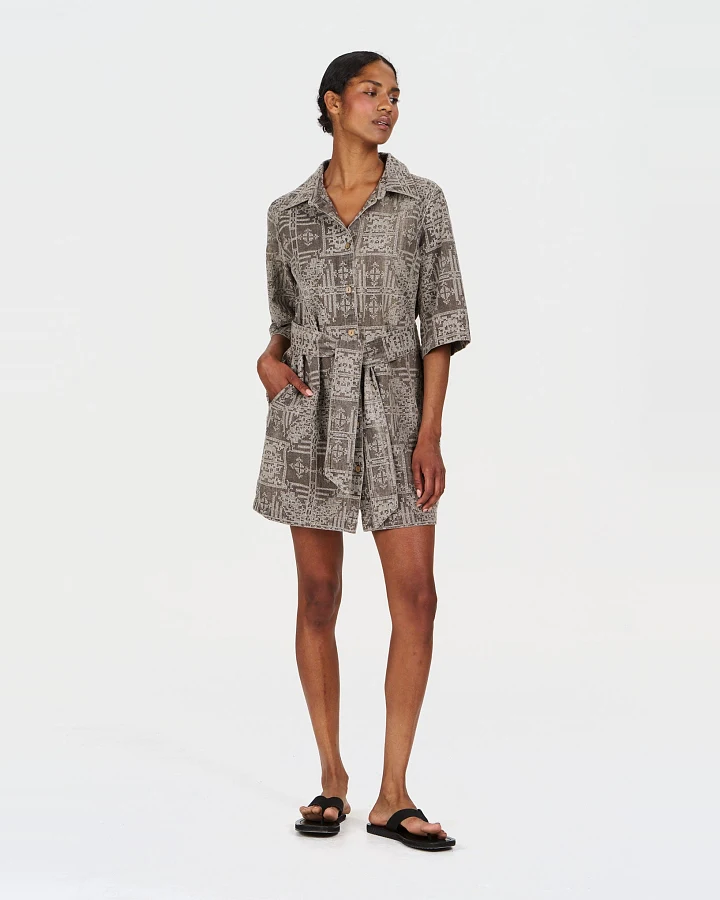 KOMODO Damen vegan Kleid Romy Mushroom Kreuzstich Beige