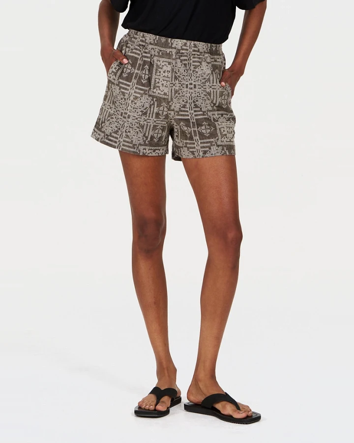 KOMODO Damen vegan Shorts Libby Mushroom Kreuzstich Beige/Braun