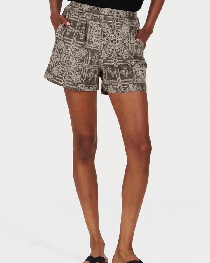 KOMODO Damen vegan Shorts Libby Mushroom Kreuzstich Beige/Braun