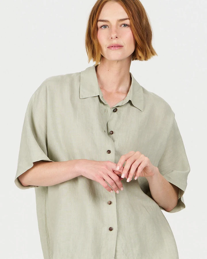 KOMODO Damen vegan Hemd Kimono Weiches Salbei