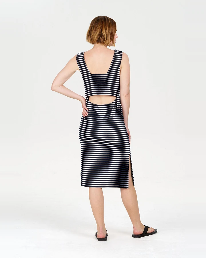 KOMODO Damen vegan Kleid Bessette Marineblau Gestreift