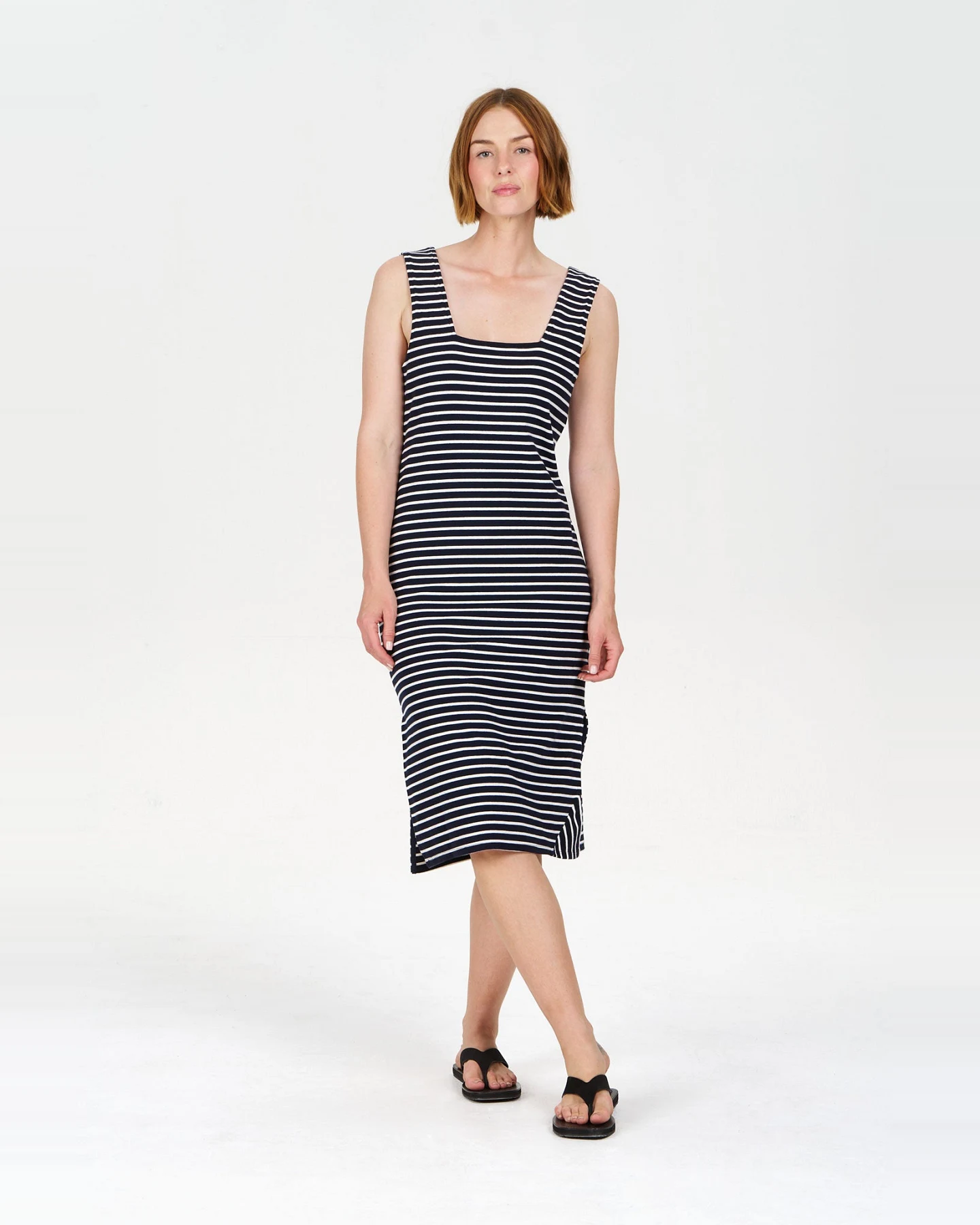 KOMODO Damen vegan Kleid Bessette Marineblau Gestreift – Ansicht 2