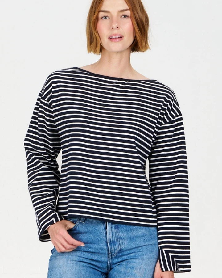 KOMODO Damen vegan Top June Marineblau Gestreift