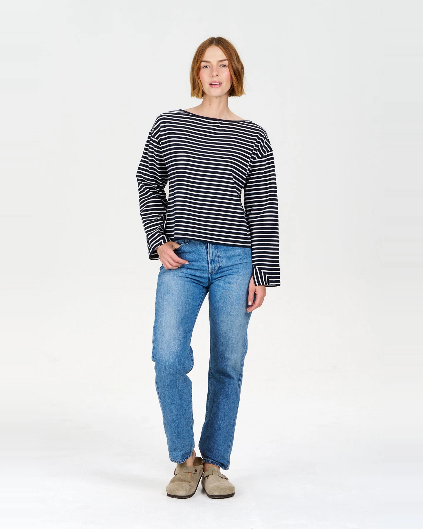 KOMODO Damen vegan Top June Marineblau Gestreift – Ansicht 2
