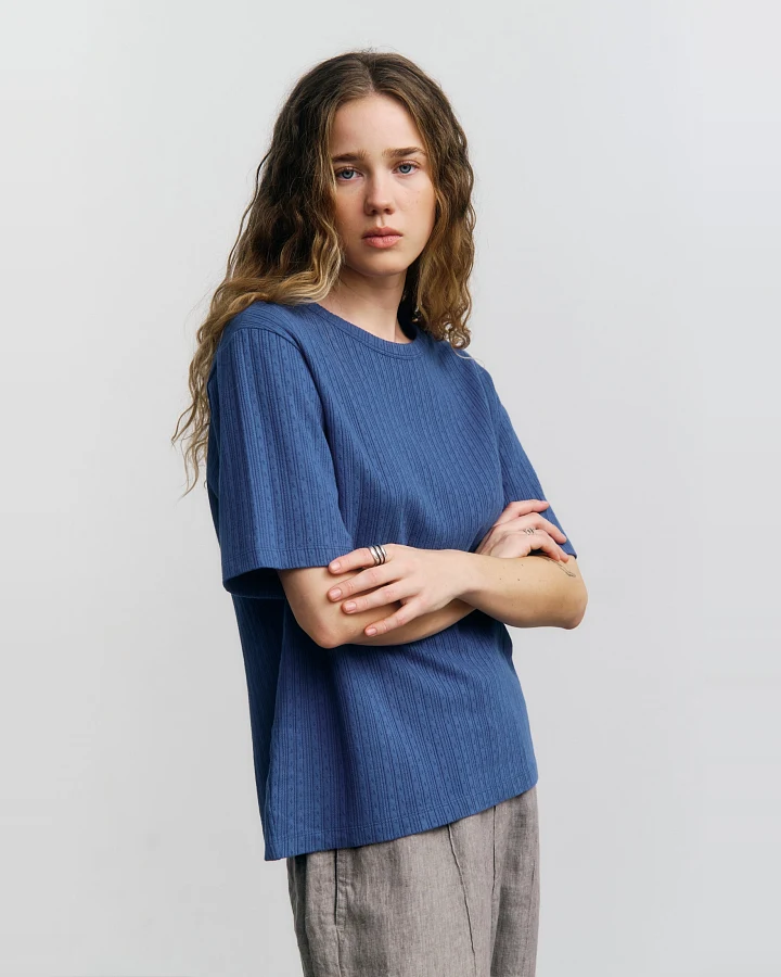 Rotholz Damen vegan T-Shirt Gerippt Blau