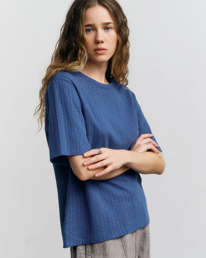 Rotholz Damen vegan T-Shirt Gerippt Blau