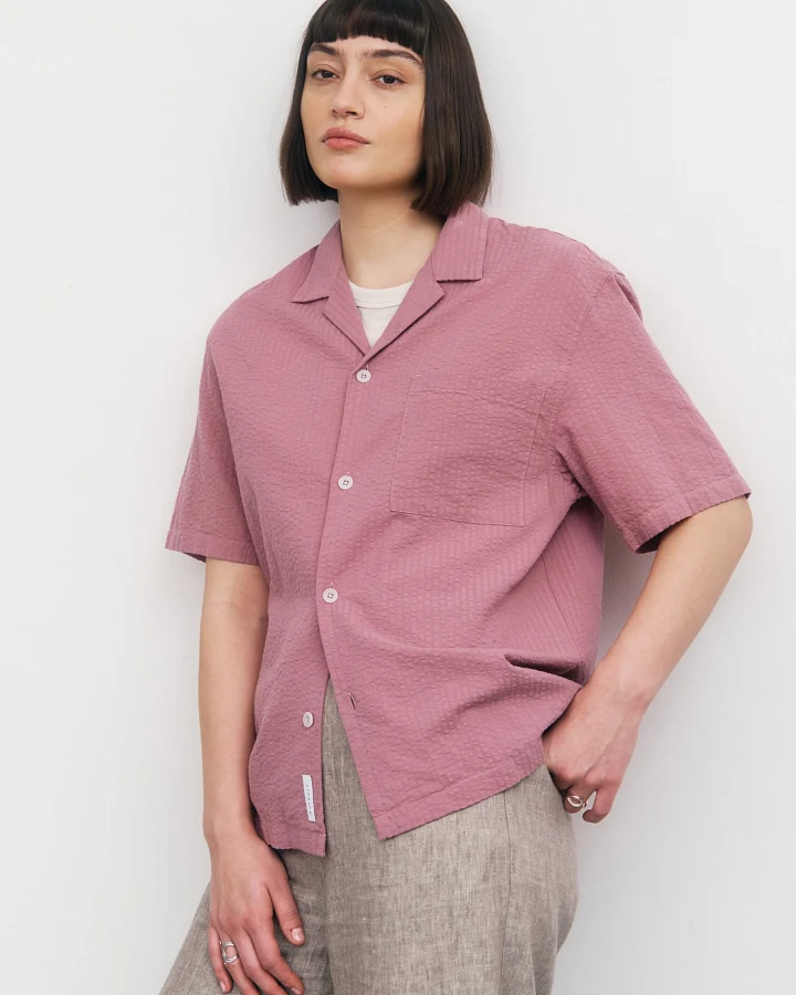 Rotholz Damen vegan Hemd Seersucker Bowling Pink