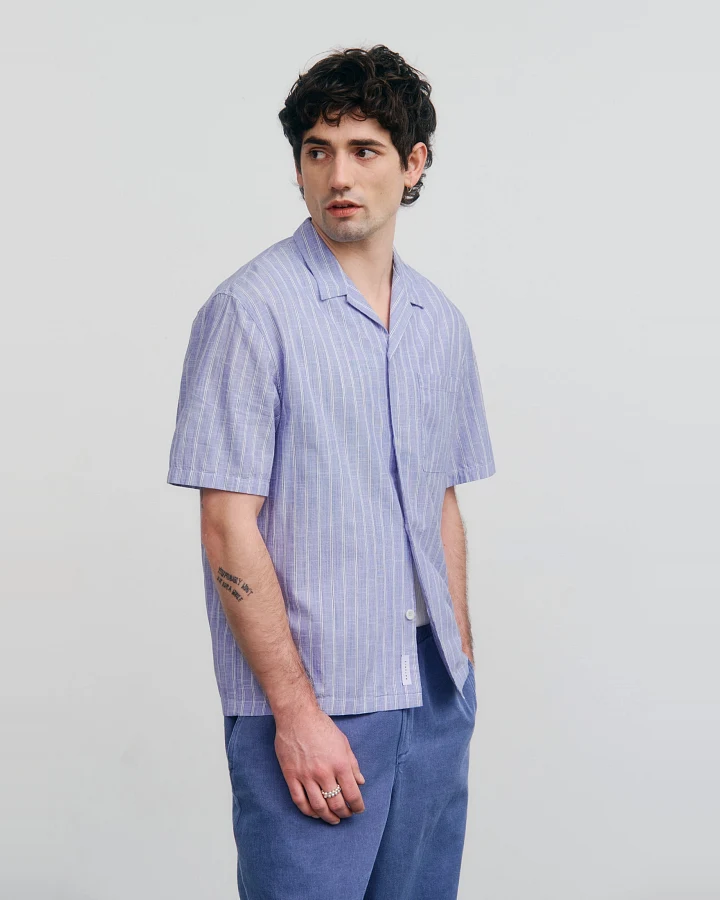 Rotholz Herren vegan Hemd Bowling Blue Stripe
