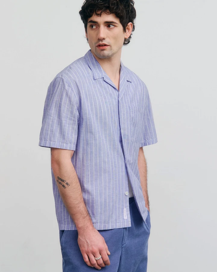 Rotholz Herren vegan Hemd Bowling Blue Stripe