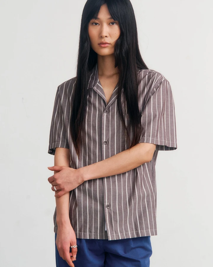 Rotholz Damen vegan Hemd Bowling Braun Gestreift