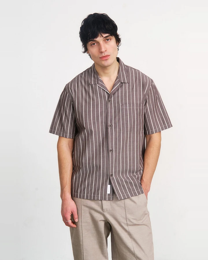 Rotholz Herren vegan Hemd Bowling Braun Gestreift