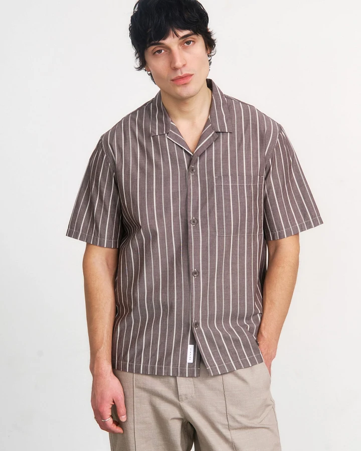 Rotholz Herren vegan Hemd Bowling Braun Gestreift