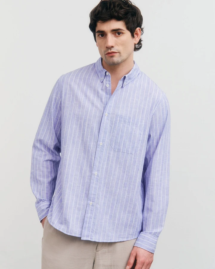 Rotholz Herren vegan Hemd Button Down Blau Gestreift