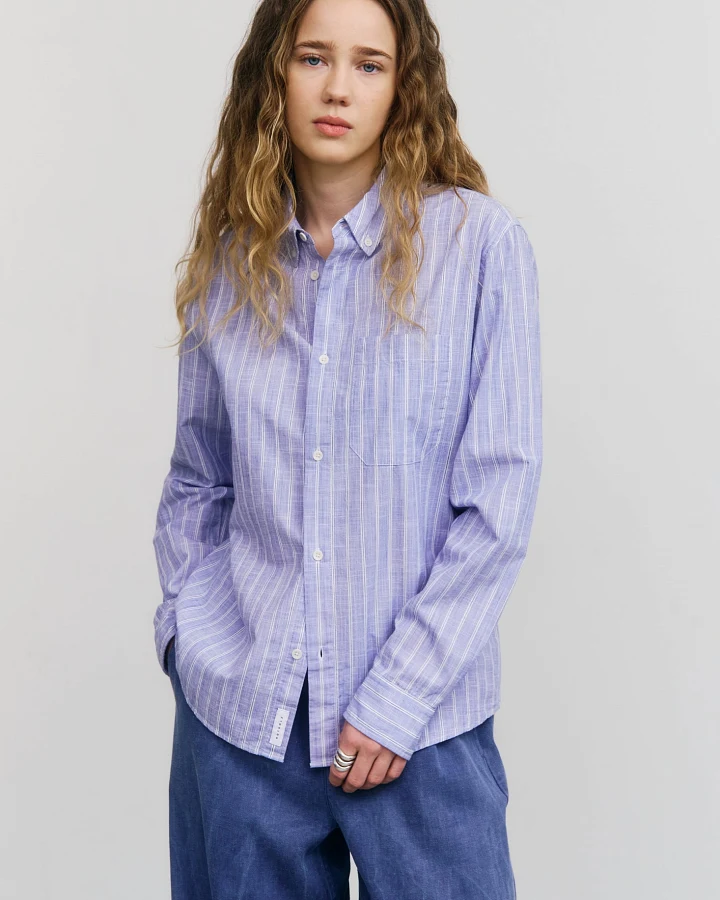 Rotholz Damen vegan Hemd Button Down Blau Gestreift