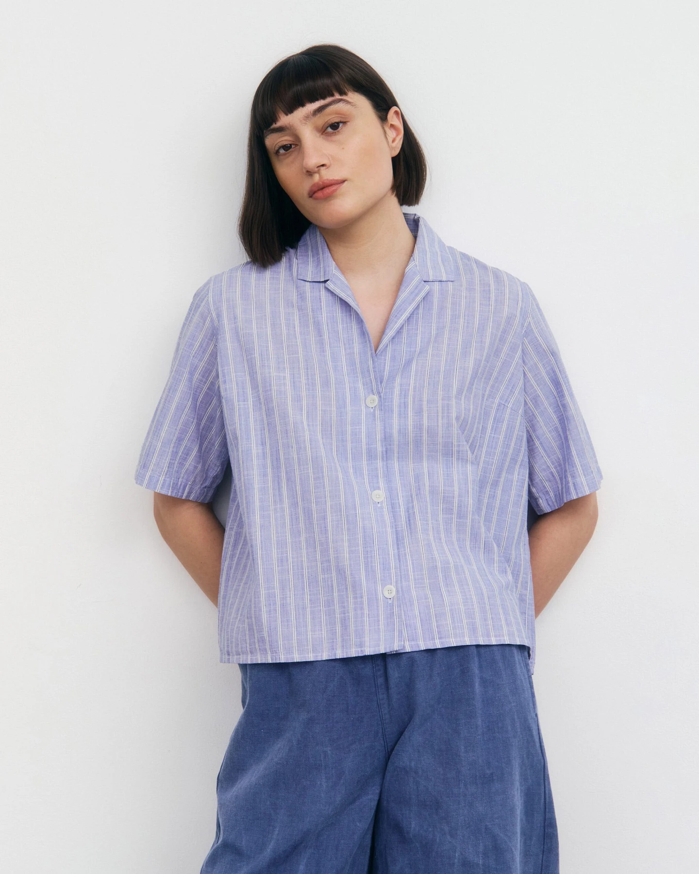 Rotholz Damen vegan Hemd Bowling Blue Stripe – Ansicht 2