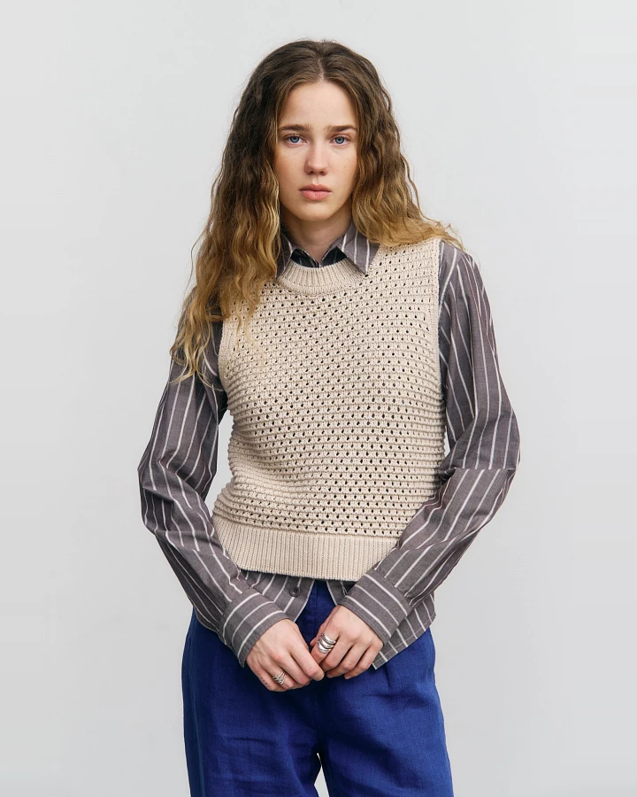 Rotholz Damen vegan Strickweste Kurz Natur Weiß