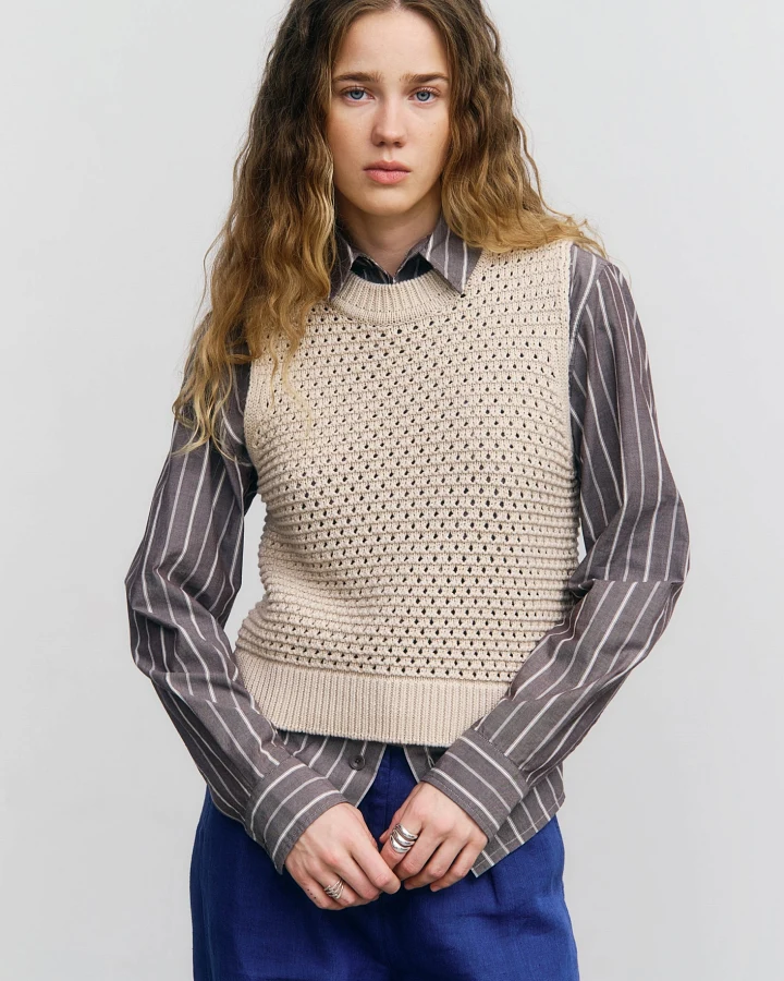 Rotholz Damen vegan Strickweste Kurz Natur Weiß
