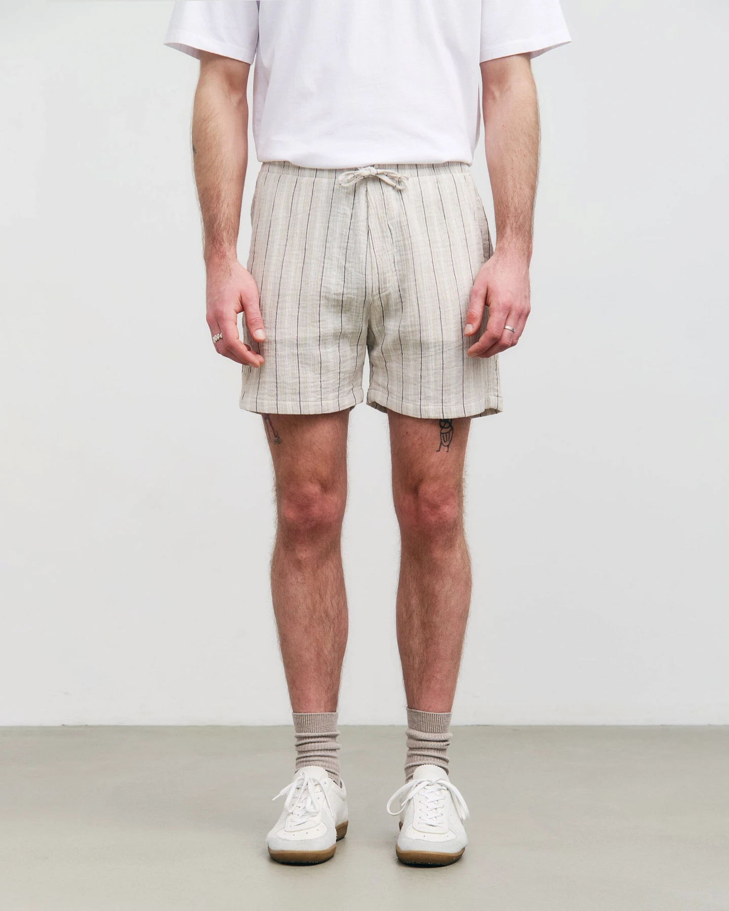 Rotholz Herren vegan Shorts Muslin Sand Stripe – Ansicht 2