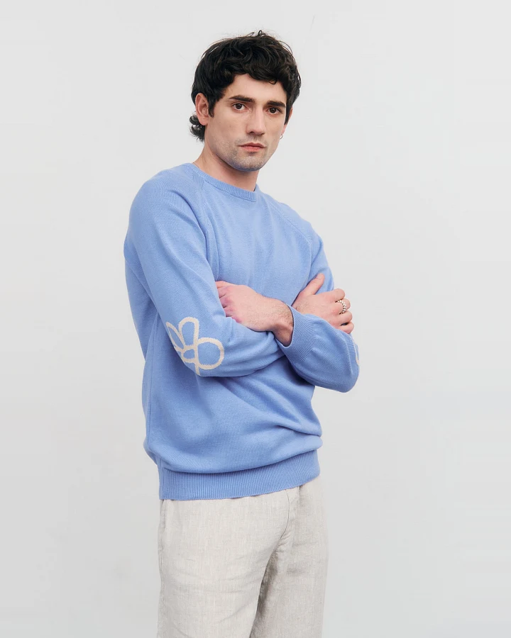 Rotholz Herren vegan Strickpullover Blume Blau