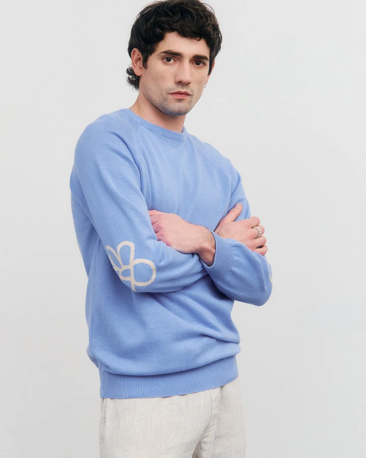 Rotholz Herren vegan Strickpullover Blume Blau