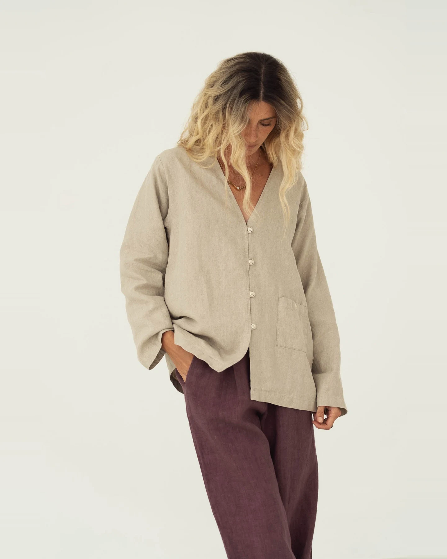 Näz Damen vegan Hemd Emilia Beige – Ansicht 2
