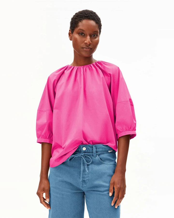 ARMEDANGELS Damen vegan Bluse Popeline Ballonärmel Rosa