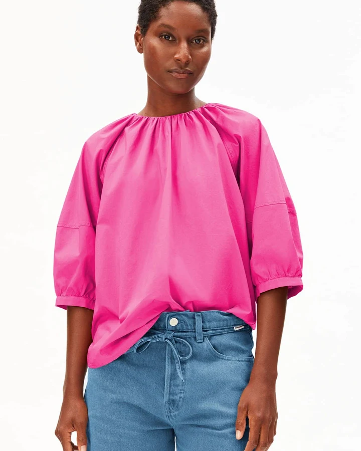 ARMEDANGELS Damen vegan Bluse Popeline Ballonärmel Rosa