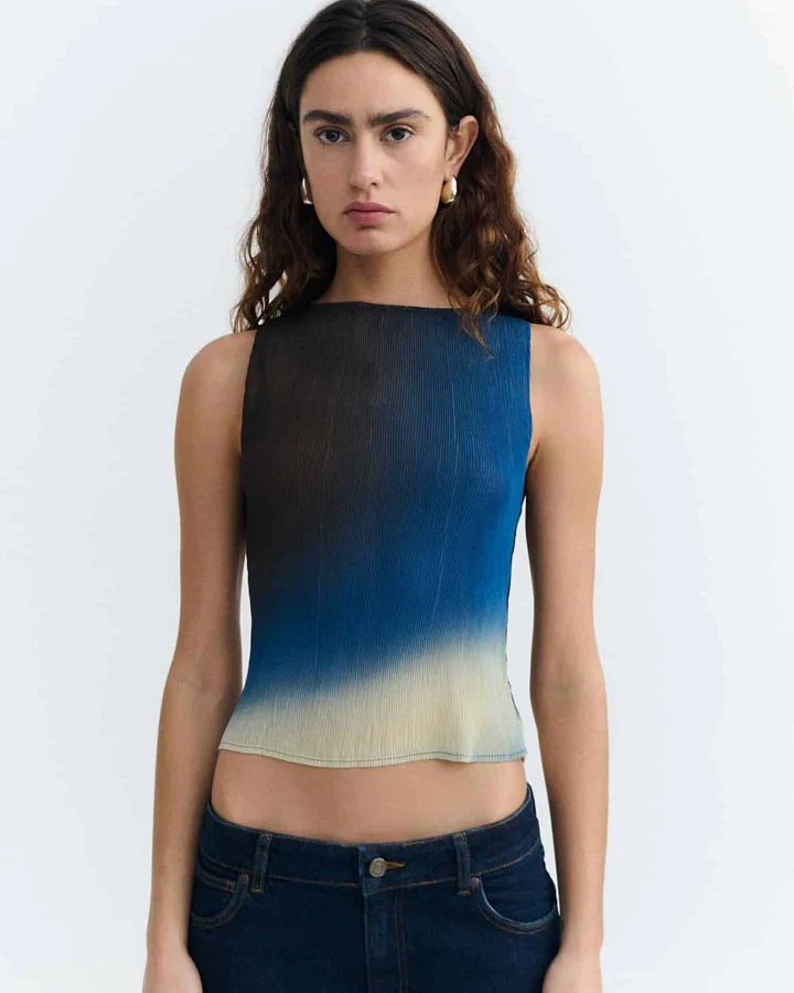 Thinking MU Damen vegan Oberteil Dora Blau/ Schwarz/ Creme