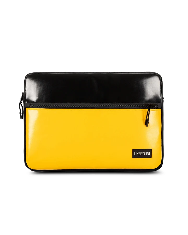 UNBEGUN Herren vegan Laptop-Tasche Mit Fronttasche Schwarz/Gelb